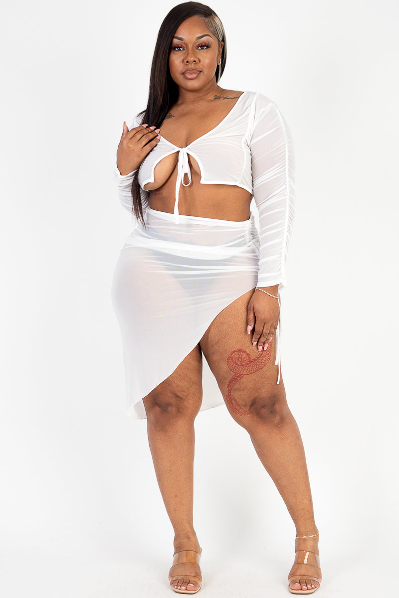 Plus Size Sexy Sheer Mesh Drawstring Ruched Skirt (CAPELLA)