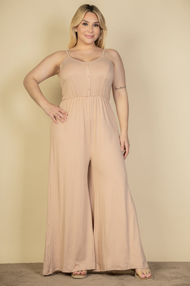Plus Size Button Front Wide Leg Jumpsuit (CAPELLA)