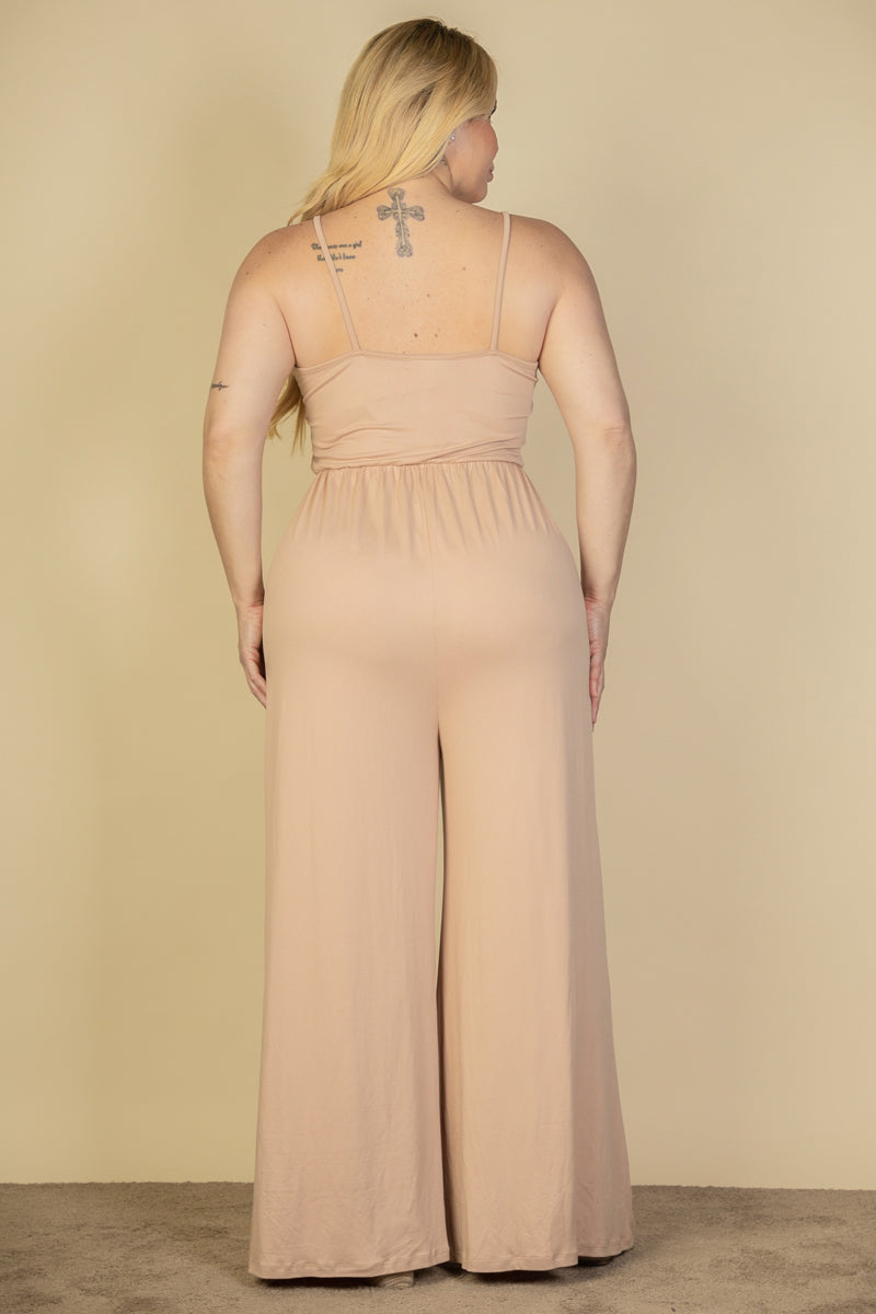 Plus Size Button Front Wide Leg Jumpsuit (CAPELLA)