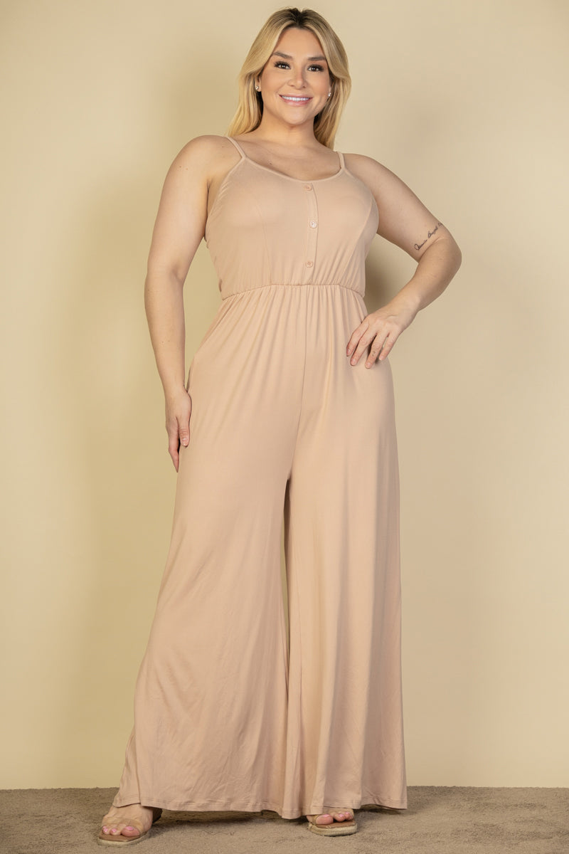 Plus Size Button Front Wide Leg Jumpsuit (CAPELLA)