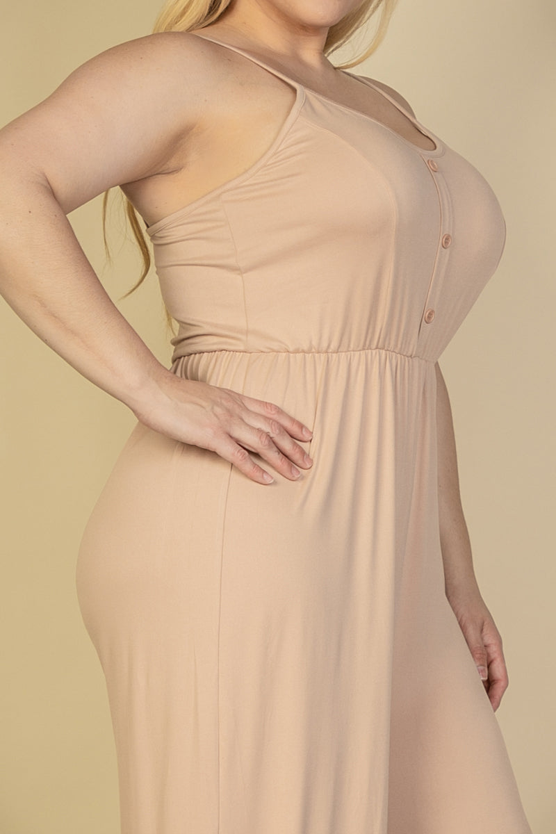 Plus Size Button Front Wide Leg Jumpsuit (CAPELLA)