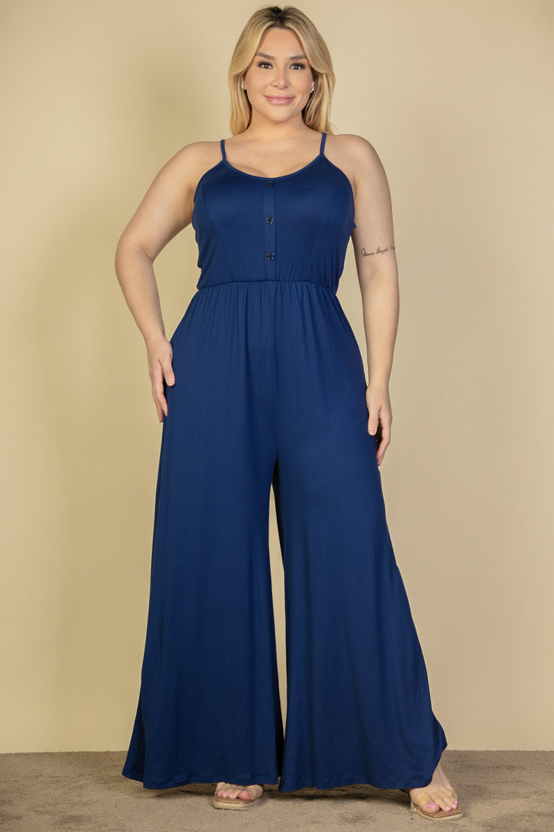 Plus Size Button Front Wide Leg Jumpsuit (CAPELLA)