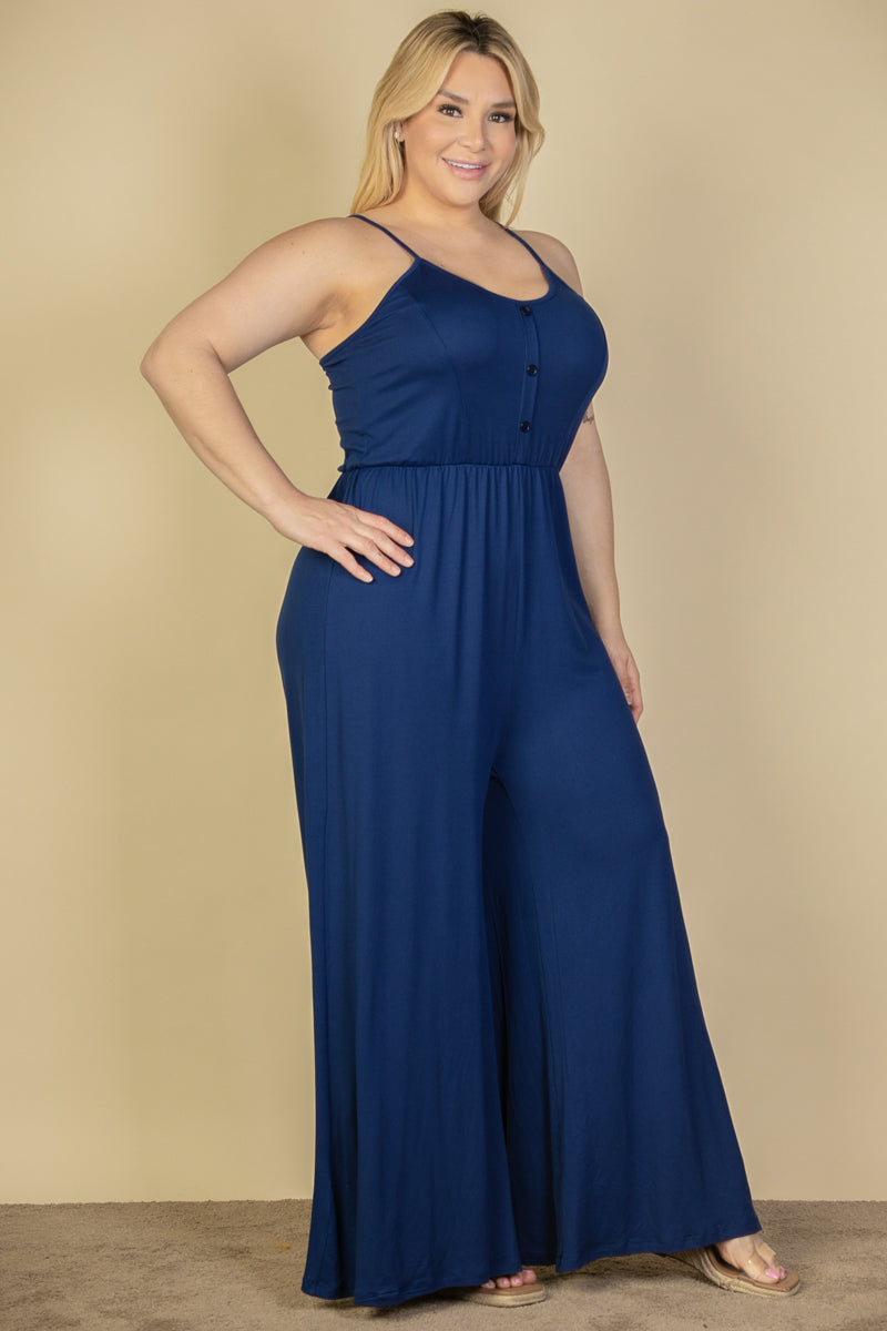 Plus Size Button Front Wide Leg Jumpsuit (CAPELLA)