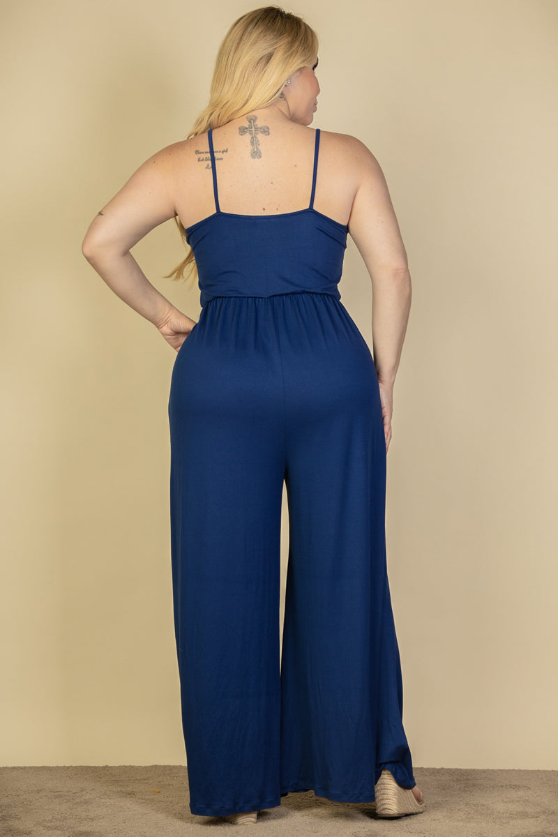 Plus Size Button Front Wide Leg Jumpsuit (CAPELLA)