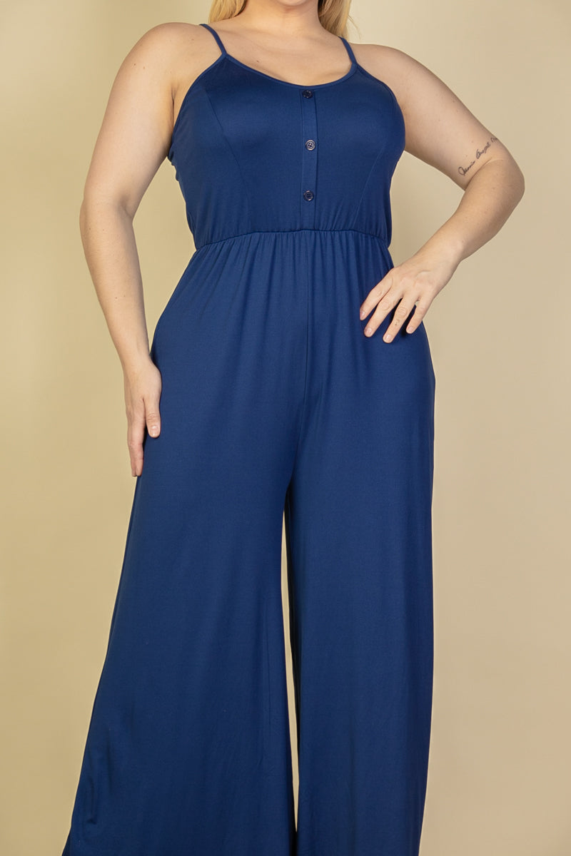 Plus Size Button Front Wide Leg Jumpsuit (CAPELLA)