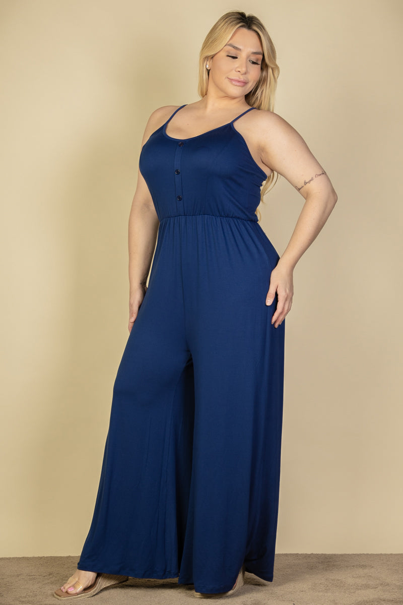 Plus Size Button Front Wide Leg Jumpsuit (CAPELLA)