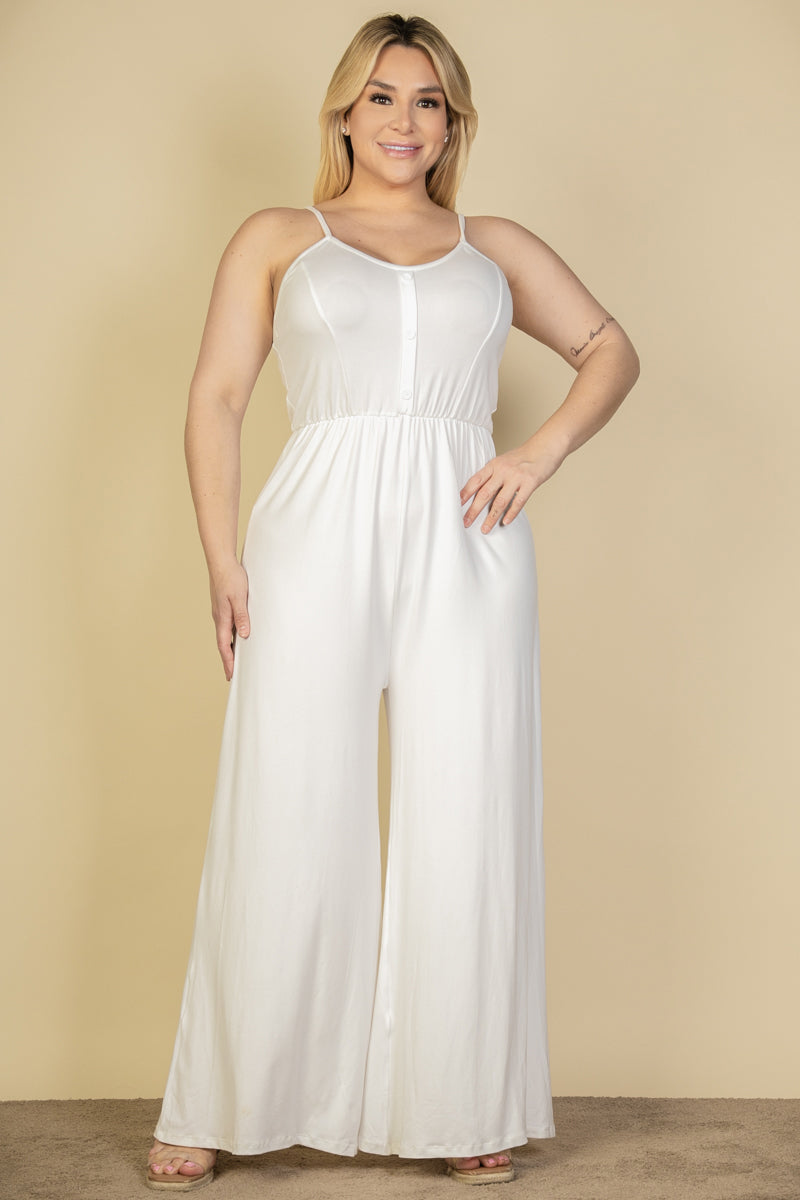 Plus Size Button Front Wide Leg Jumpsuit (CAPELLA)