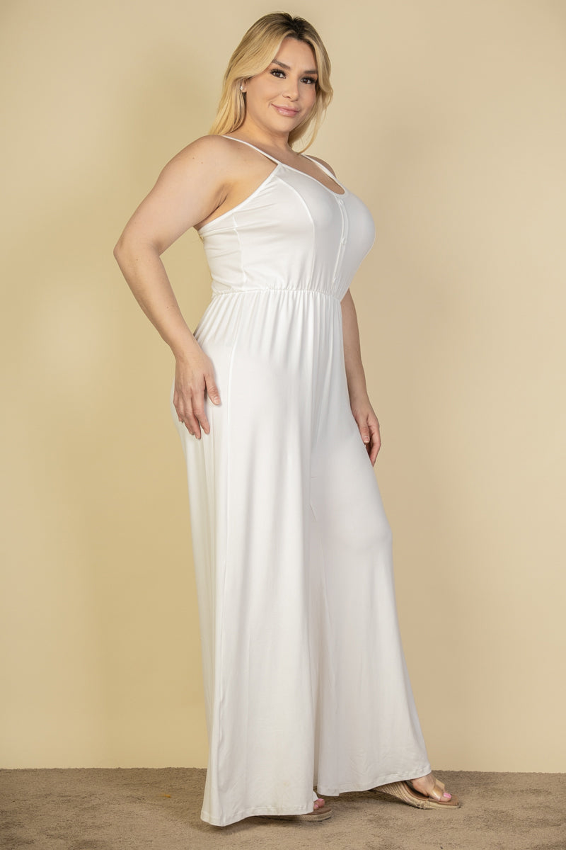 Plus Size Button Front Wide Leg Jumpsuit (CAPELLA)