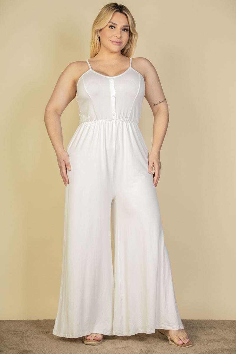 Plus Size Button Front Wide Leg Jumpsuit (CAPELLA)
