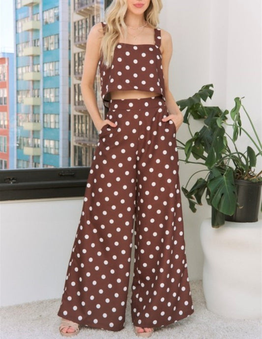 The Mocha Dot Wide-Leg Pants