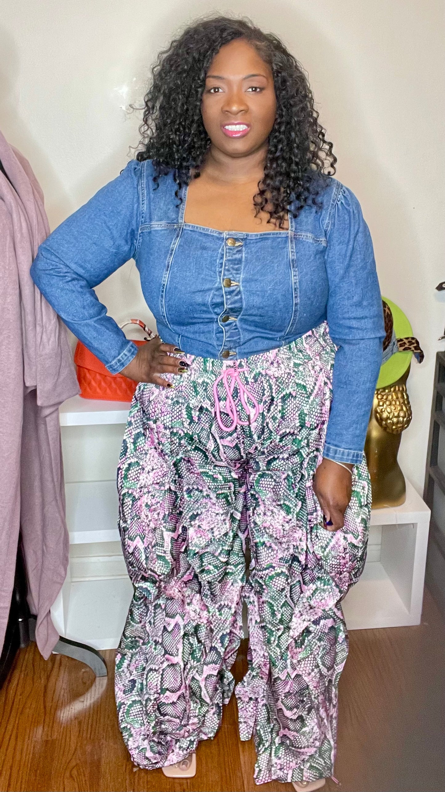 Pink Paradise Snake Print Wide-Leg Pants