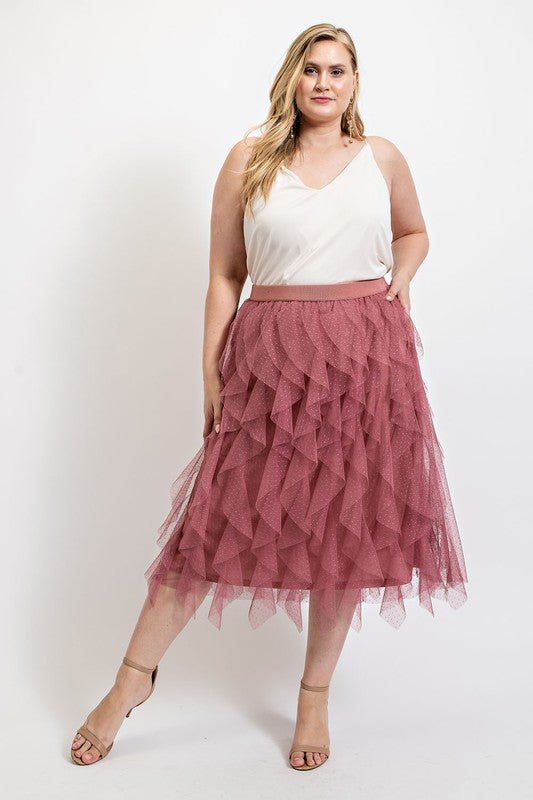 Rosé Romance Ruffle Midi Skirt