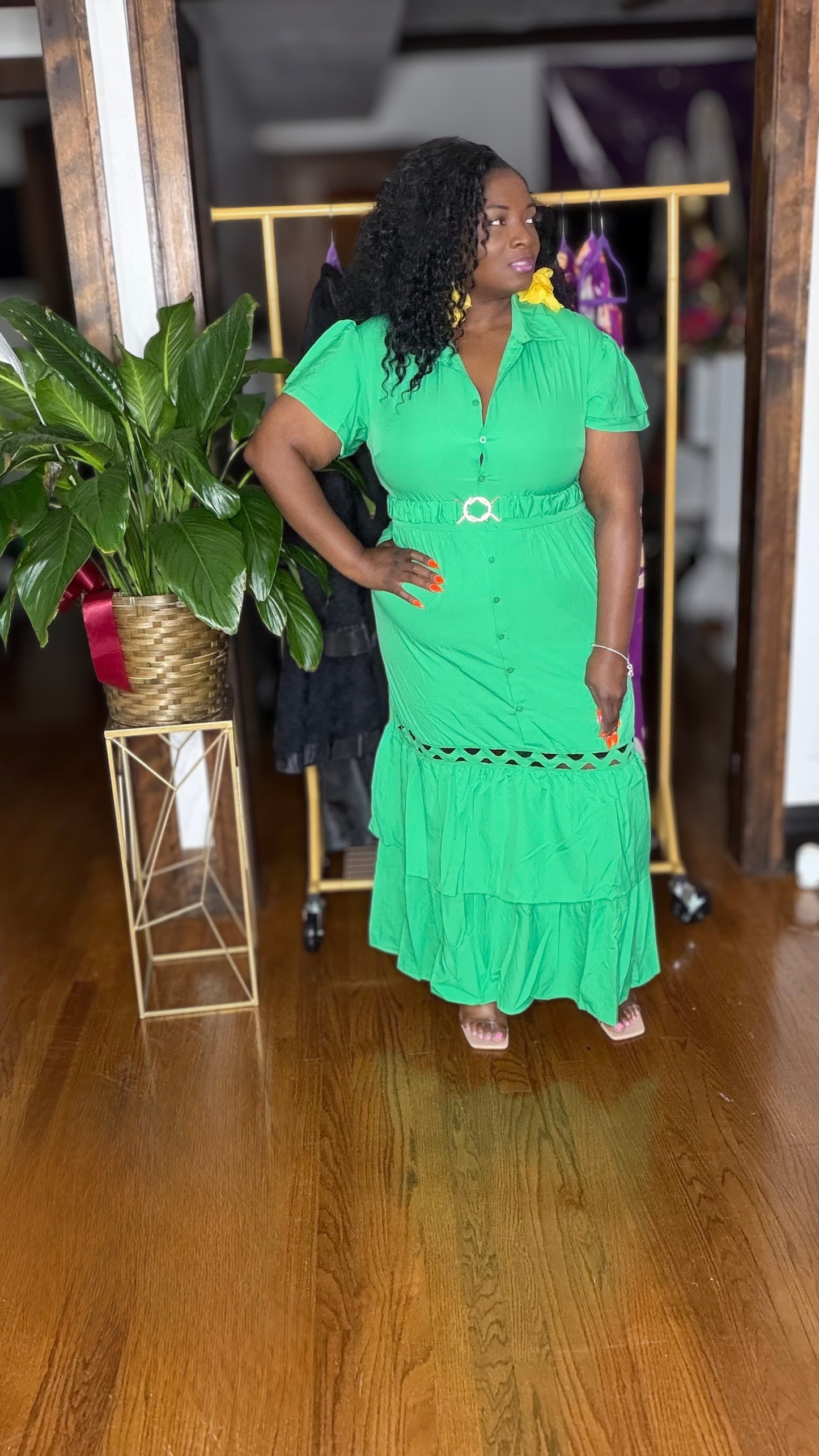 The Emerald Elegance Midi Dress