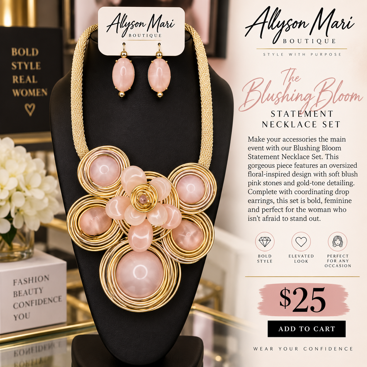 The Blushing Bloom Statement Necklace Set
