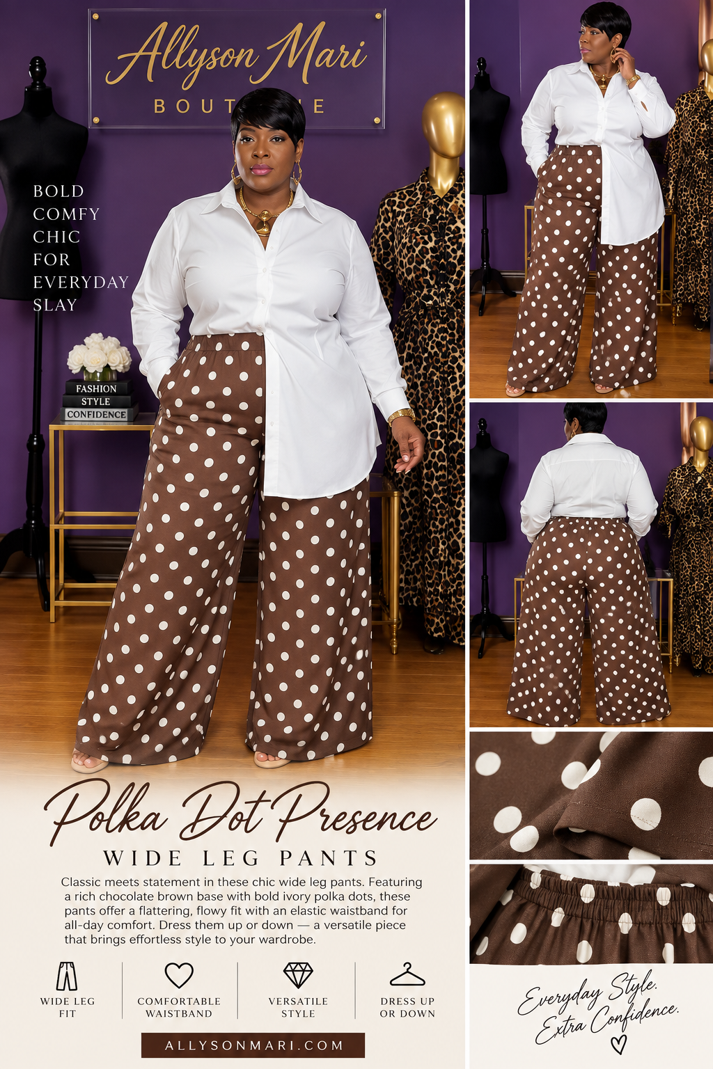 The Mocha Dot Wide-Leg Pants
